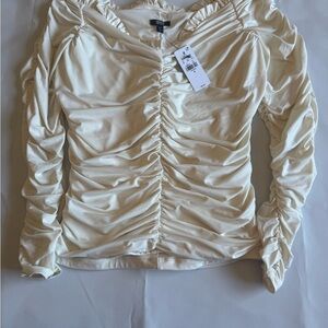 Express Cream Ruched Long Sleeve Blouse